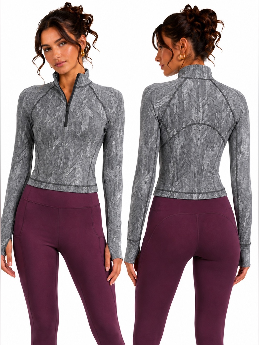 Lululemon Its Rulu Run Cropped Half Zip Reverberate Chevron Jacquard Graphite 10